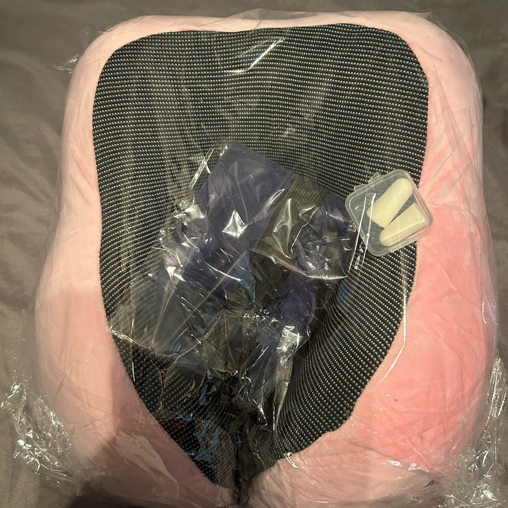 Pink Travel Neck Pillow with Earplugs